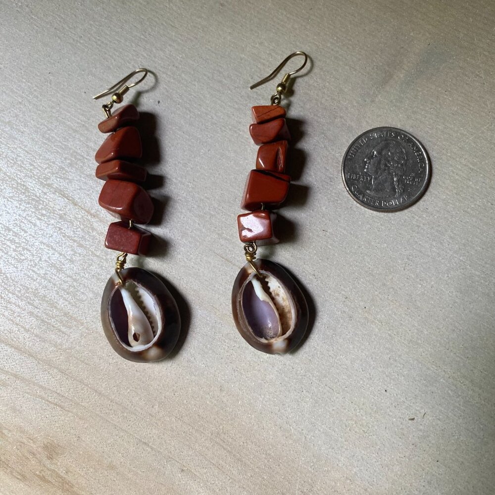 Red Jasper Cowrie Shell Bold Statement Earrings B… - image 7